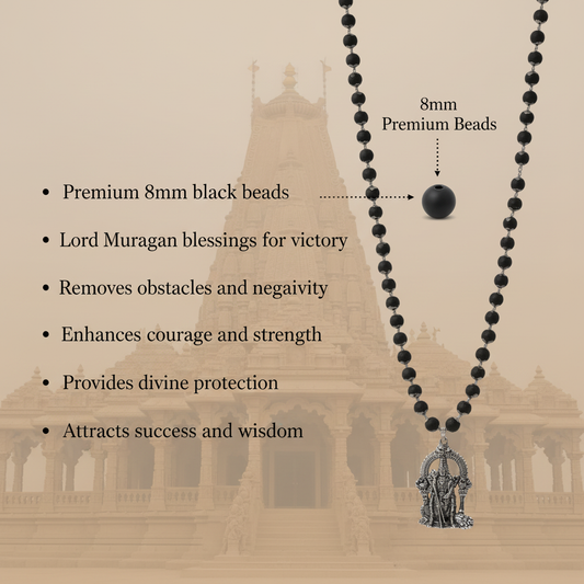 8mm Black Bead Lord Murugan Necklace Benefits with Bead Detail