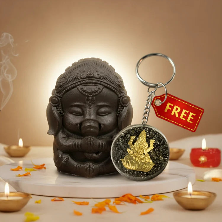 Pyrite Bal Ganesha Idol with FREE Lakshmi Ji Keychain