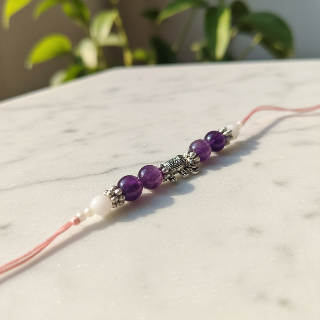 Amethyst Moonstone Elephant Rakhi Flat - BG Changed