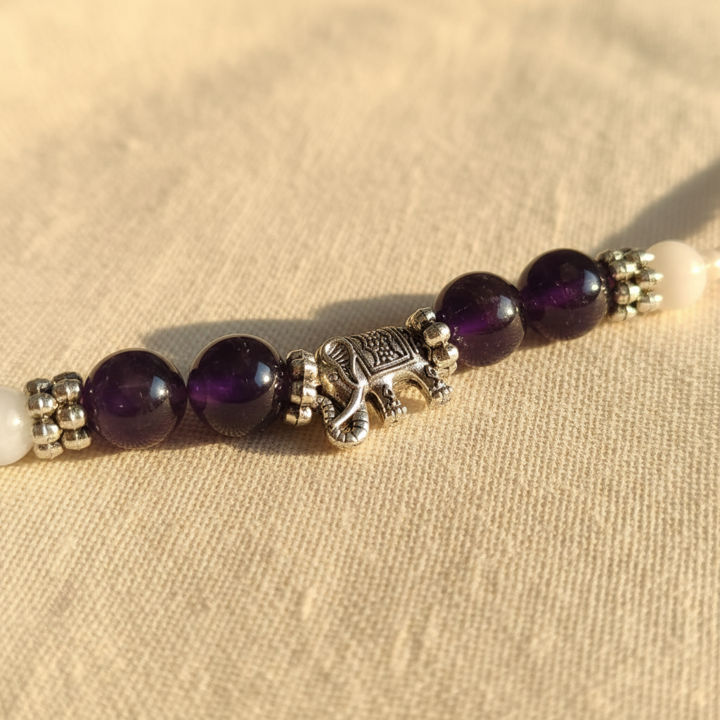 Amethyst Moonstone Elephant Rakhi Macro - BG Changed