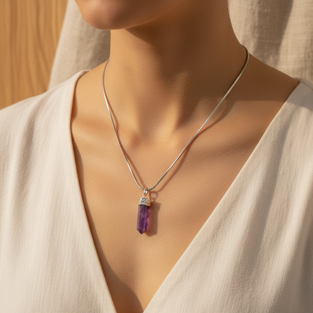 Amethyst Pendant - Woman snake chain