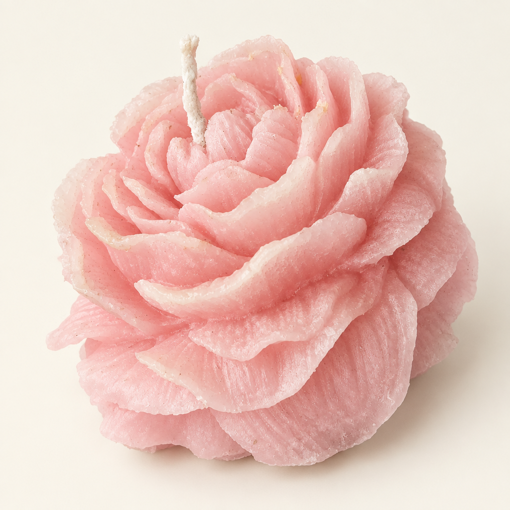 Baby pink rose candle, studio image