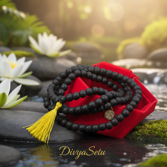Black Agate Mala on Red Velvet