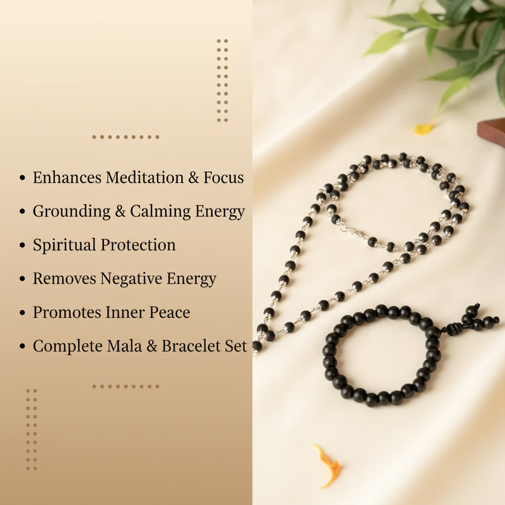 Black Beaded Mala and Bracelet Set Benefits