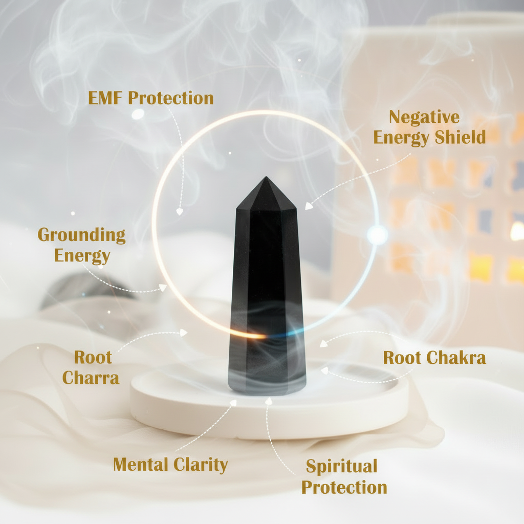 Black Tourmaline Tower with Features - Spiritual Wellness Style