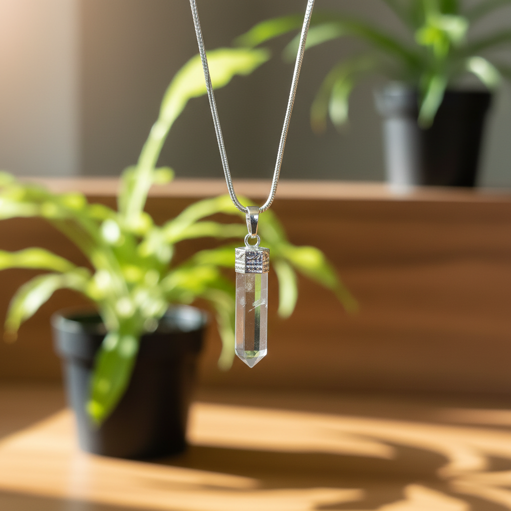 Clear Quartz Pendant - Chain held