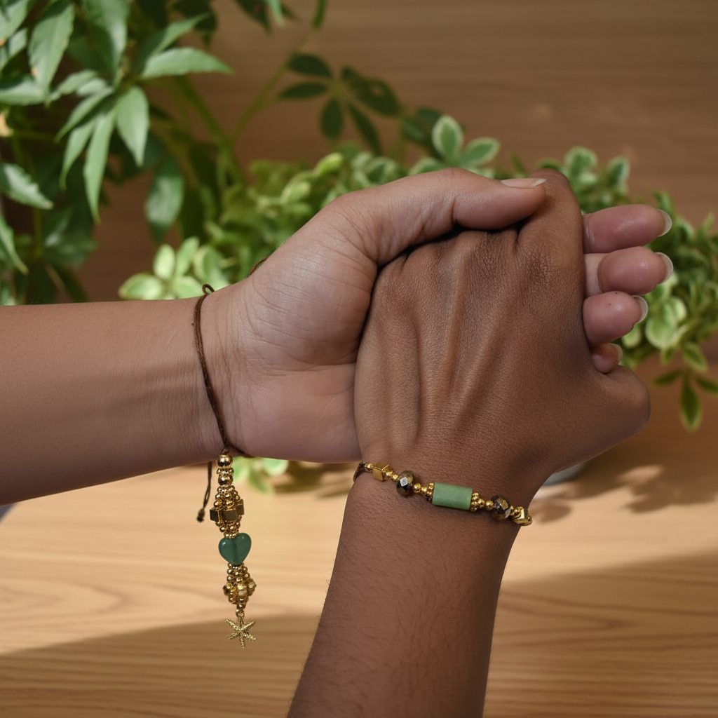 Green Aventurine Couple Wrists - Plants & Wood BG