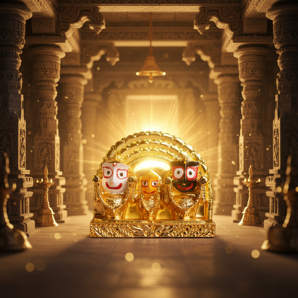 Jagannath Trinity with South Indian temple background