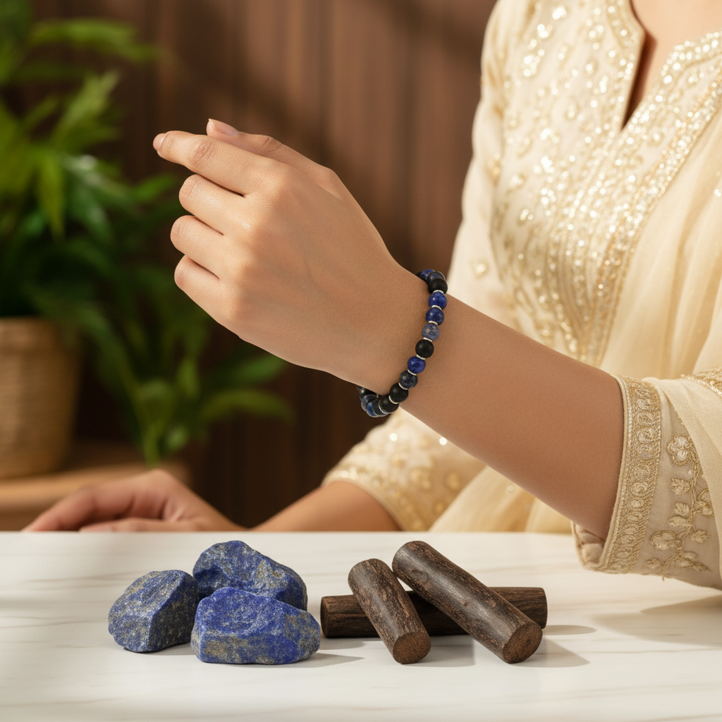 Karungali Lapis Lazuli - Woman Wearing Lifestyle