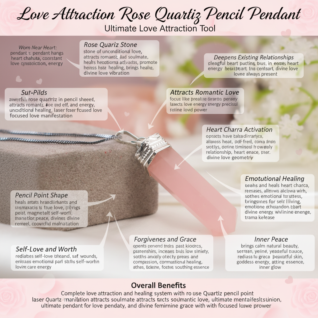 Love Attraction Rose Quartz Pencil Pendant benefits
