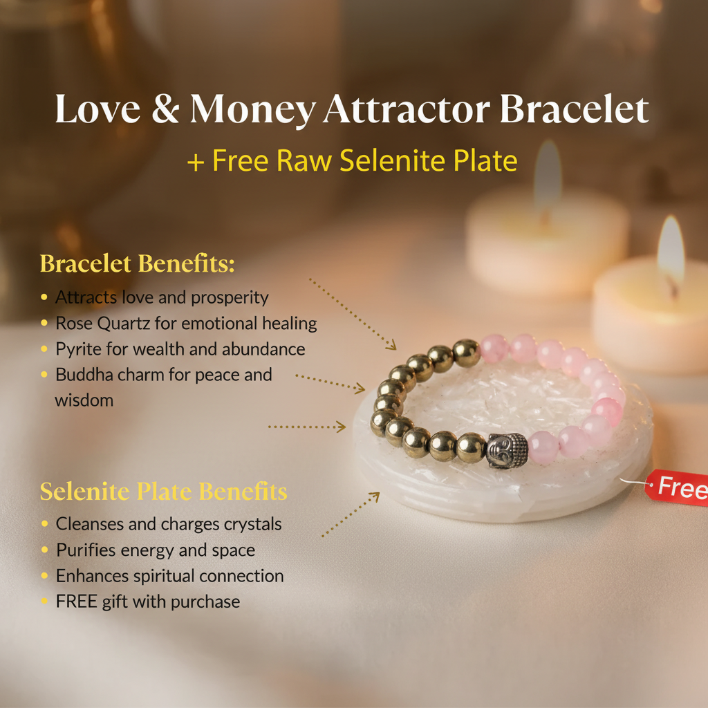 Love & Money Attractor Bracelet + Free Selenite Plate Benefits