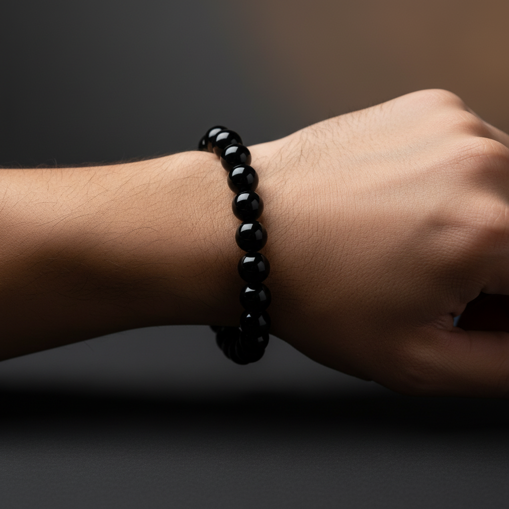 Man wearing Black Onyx bracelet - wrist shot