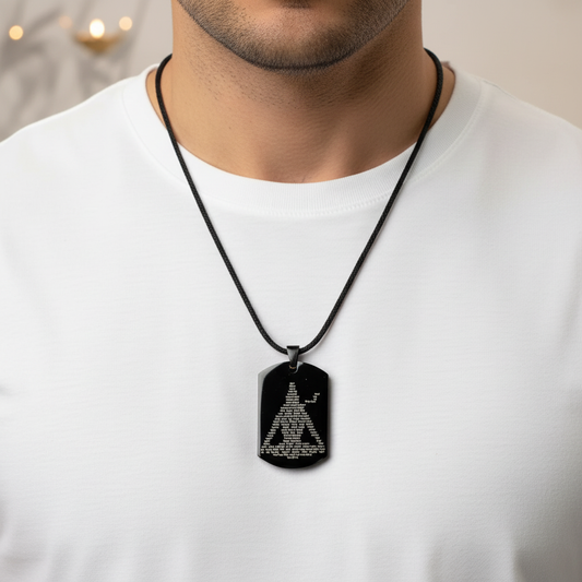 Man wearing Shiv Ji Kavach with white shirt - neck focused shot