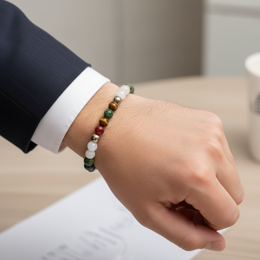 Man Wearing Single Business Growth Bracelet - Wrist Close-Up