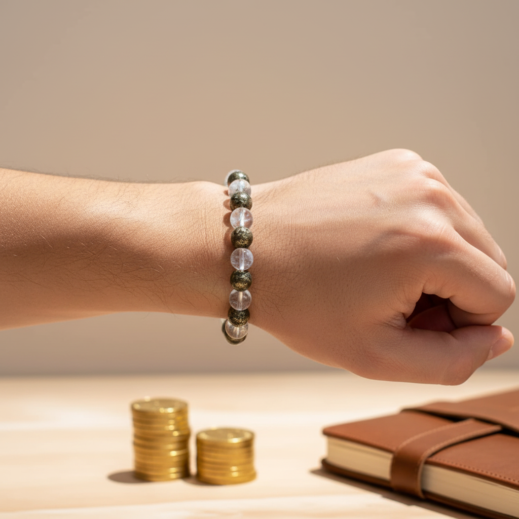 Man wearing Super Raw Pyrite Bracelet - wrist shot