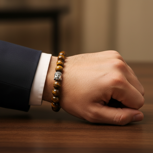Man wearing Tiger Eye - The Celeb Bracelet - wrist shot