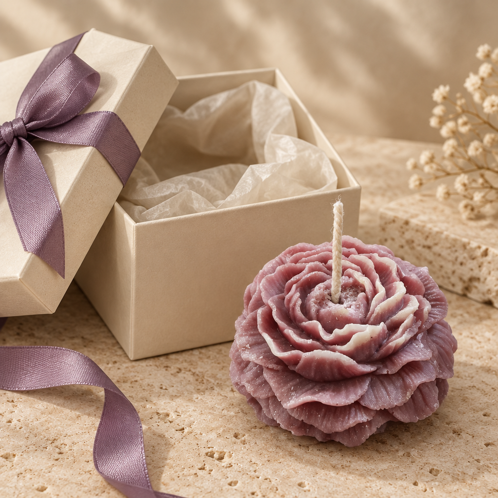 Purple Rose Candle with premium packaging