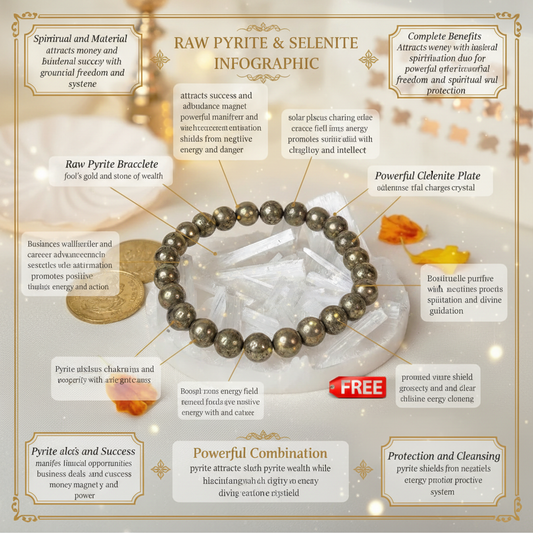 Raw Pyrite bracelet with FREE Raw Selenite Plate benefits