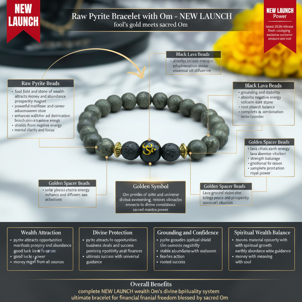 Raw Pyrite Bracelet with Om bead - NEW LAUNCH benefits