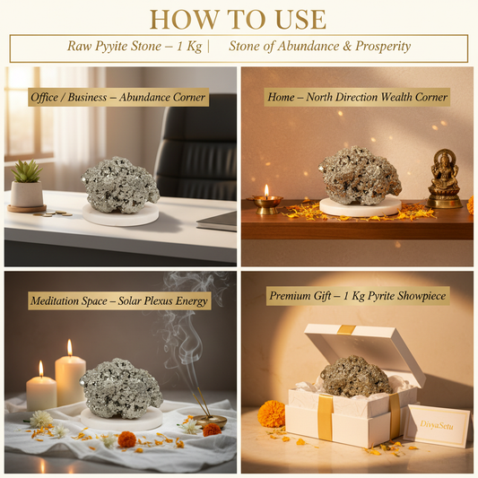 Raw Pyrite Stone 1 Kg – "How to Use" Premium Lifestyle Collage
