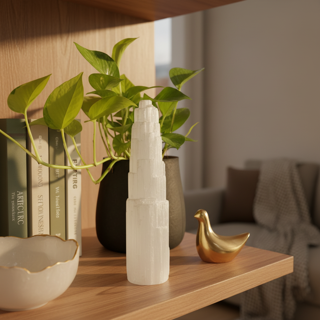 Raw Selenite Tower - Living Room