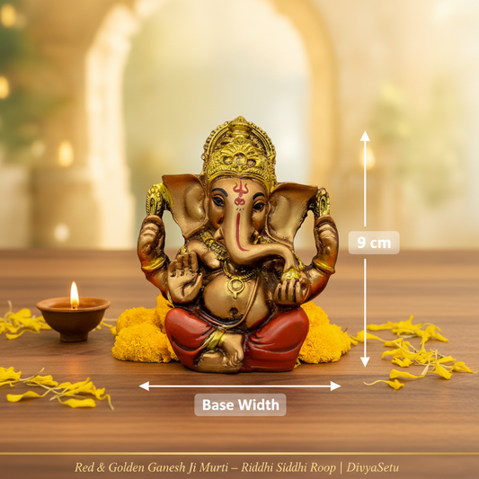 Red & Golden Ganesh Ji Murti – 9cm Dimension