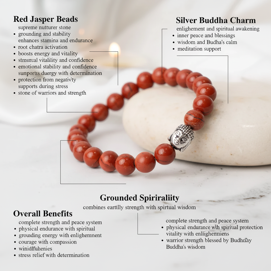 Red Jasper bracelet with Buddha charm benefits