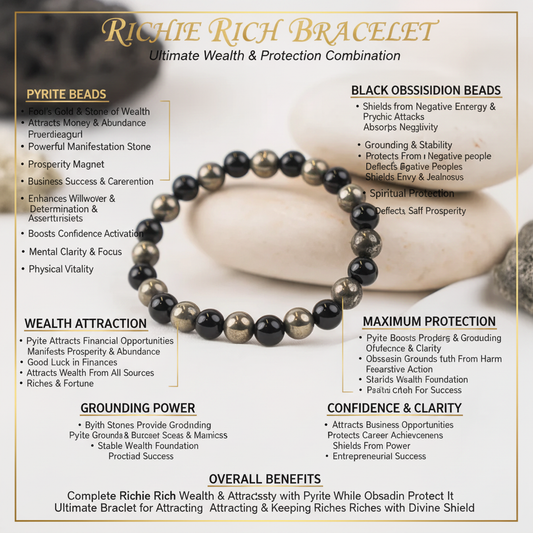 Richie Rich Bracelet with Pyrite & Black Obsidian benefits