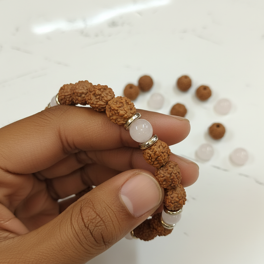 Rudraksha Rose Quartz - Macro Close-up Lifestyle