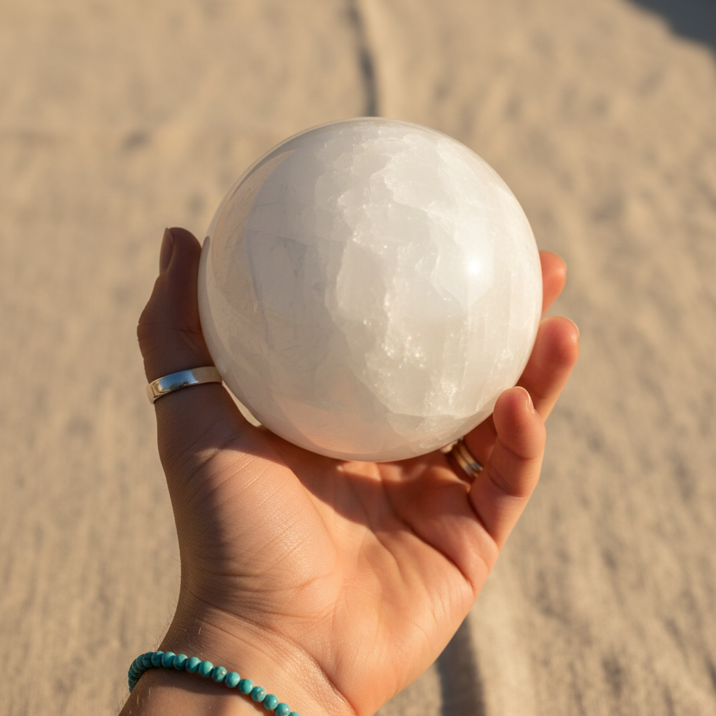Selenite Ball - Linen