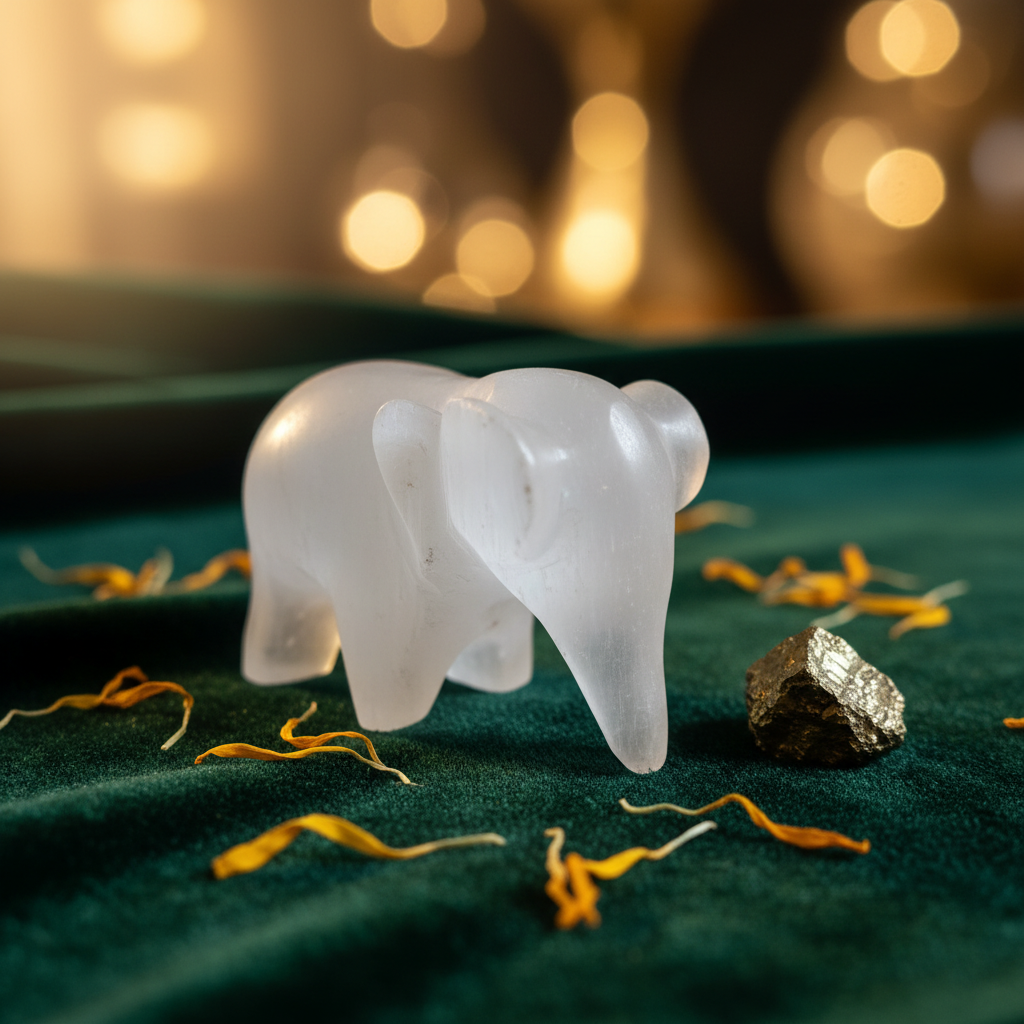 Selenite Elephant - Green Velvet