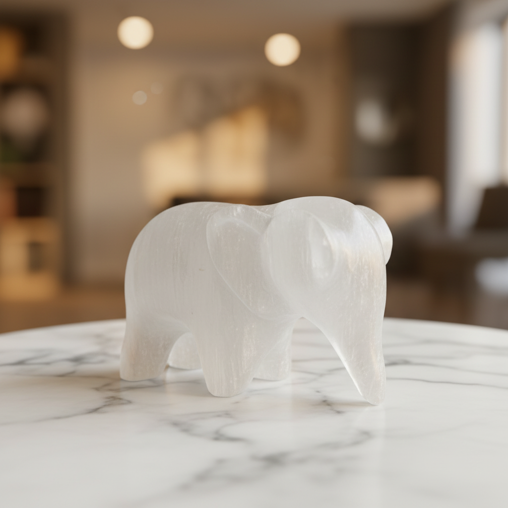 Selenite Elephant - Marble