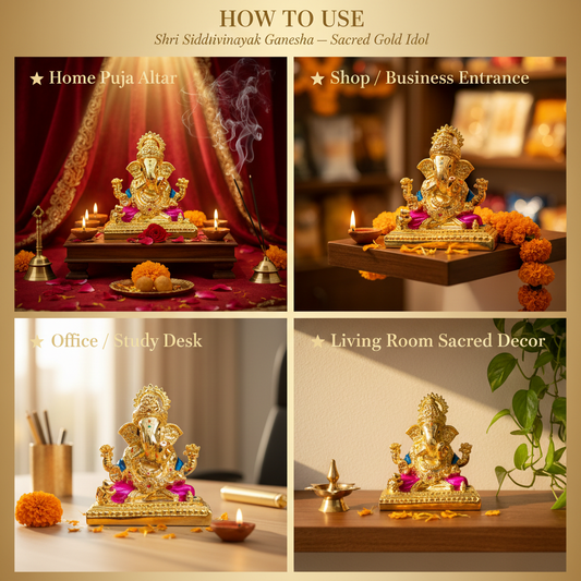 Shri Siddhivinayak Ganesha Idol – "How to Use" Premium Lifestyle Collage