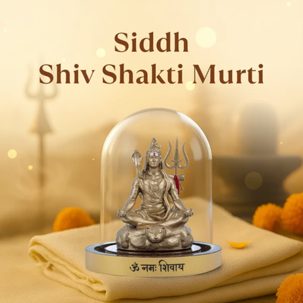 Siddh Shiv Shakti Murti with minimal beige temple background