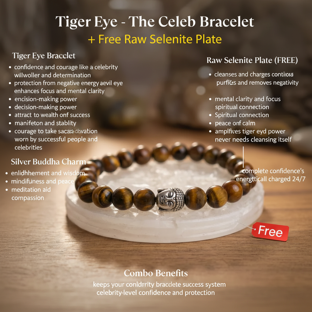Tiger Eye - The Celeb Bracelet with FREE Selenite Plate benefits