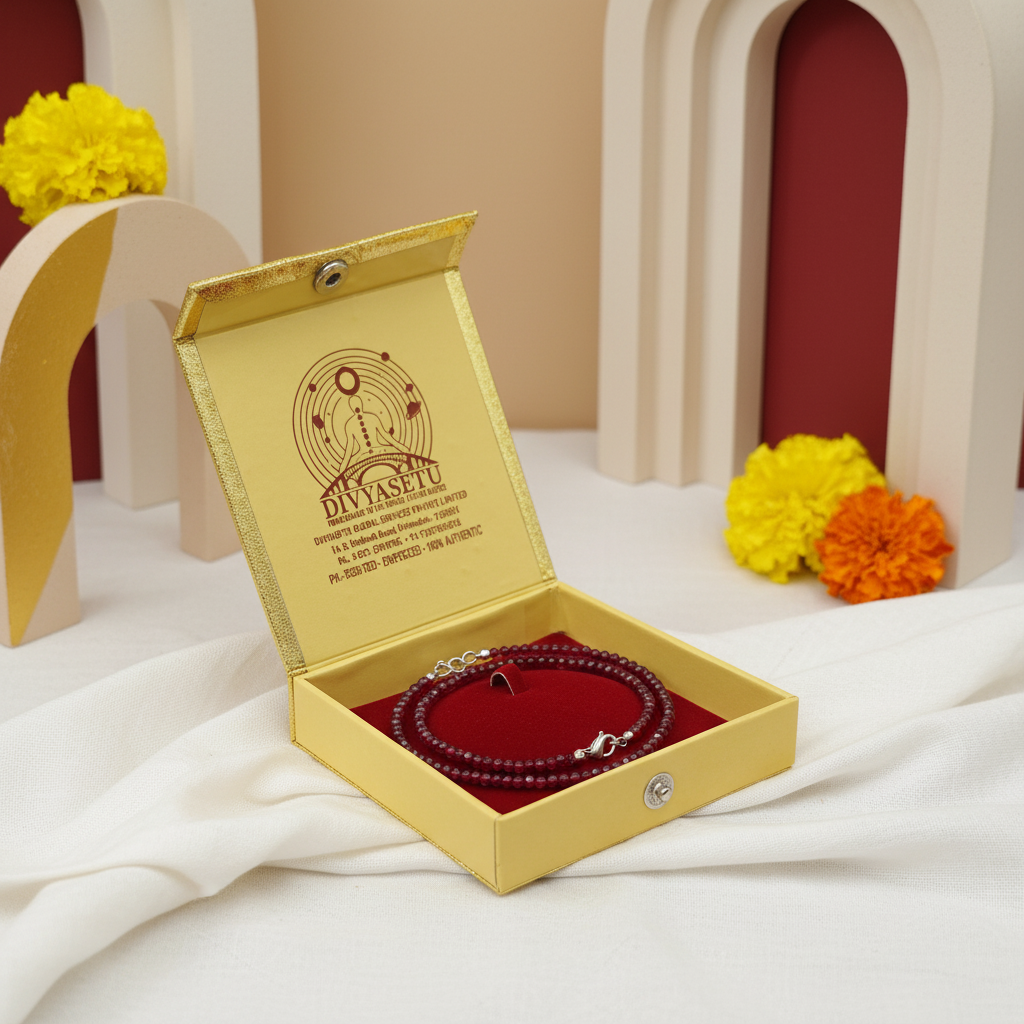 Two Garnet Anklets - In DivyaSetu Gold Box with Spiritual Theme