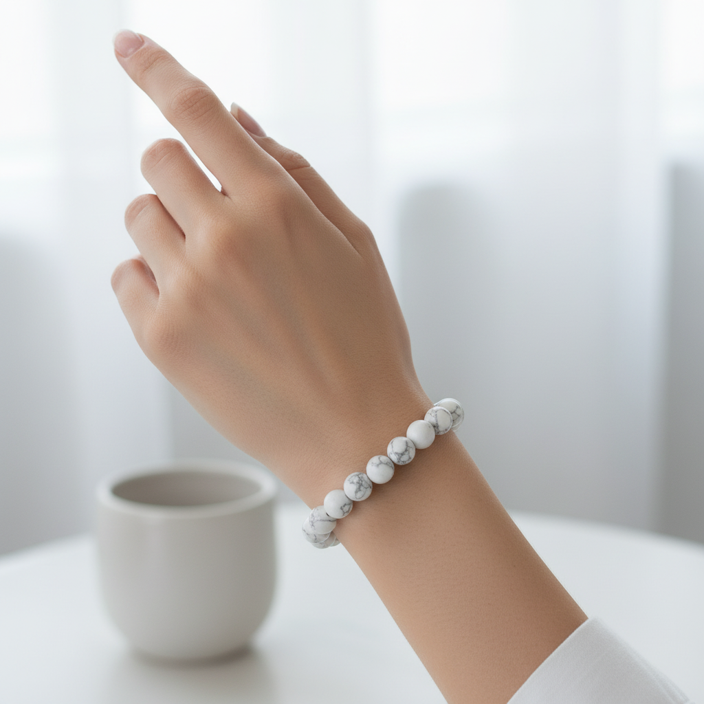 Woman wearing Howlite Bracelet - wrist shot