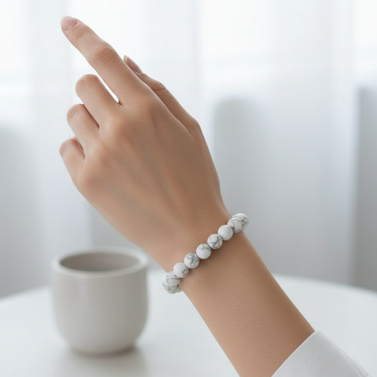 Woman wearing Howlite Bracelet - wrist shot