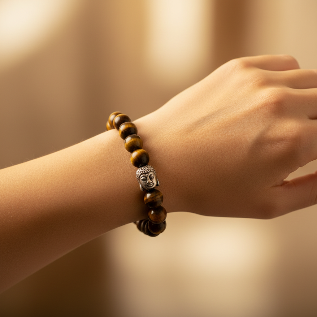 Woman wearing Tiger Eye - The Celeb Bracelet - wrist shot