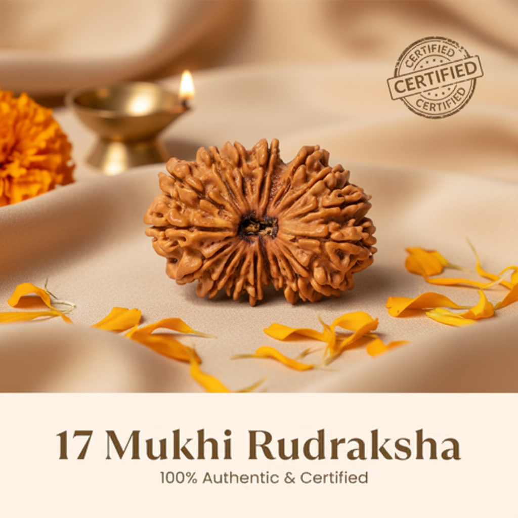 17 Mukhi Rudraksha - Beige Background