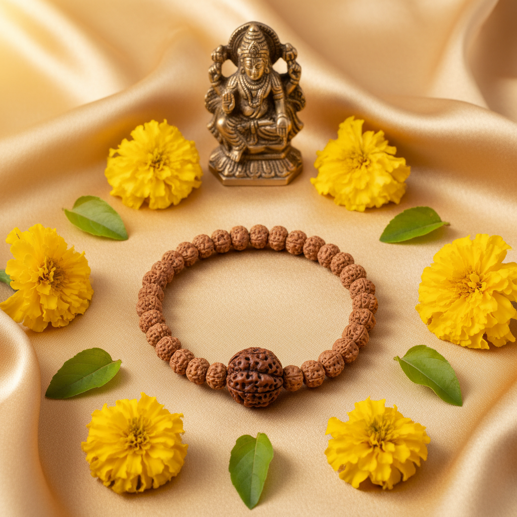 4 Mukhi Rudraksha Bracelet – Flat Lay