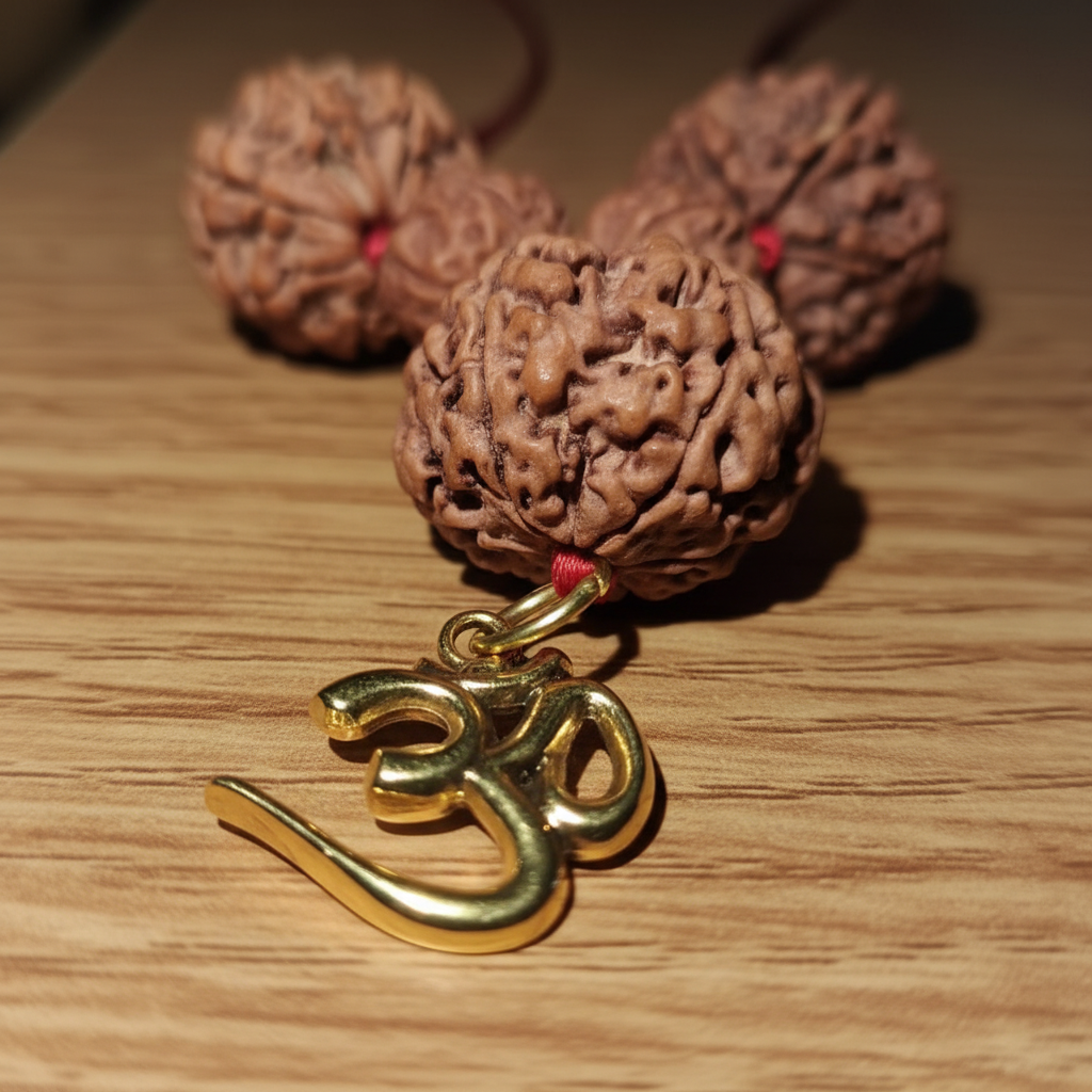 5,6,7 Rudraksha Om Mala - Om Charm Detail