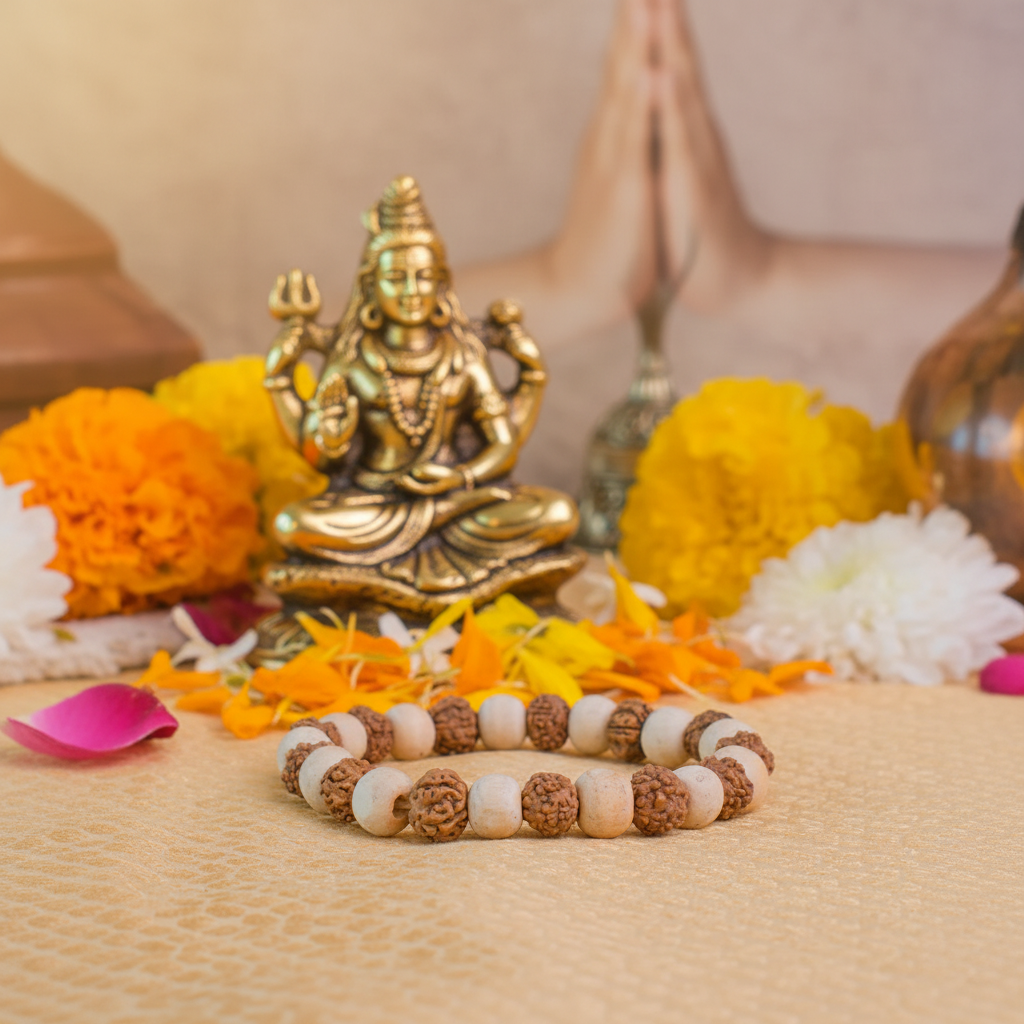 5 Mukhi Rudraksha Tulsi Bracelet