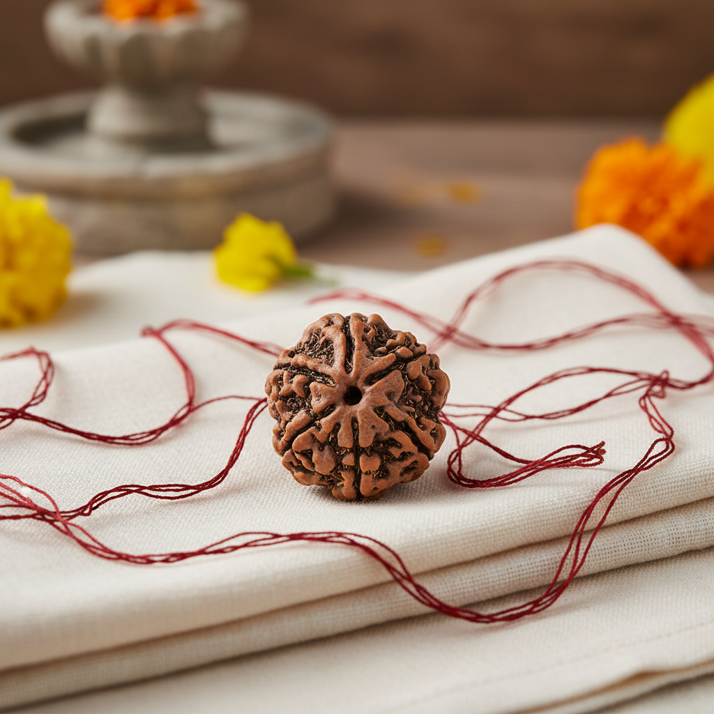 6 Mukhi Rudraksha with Spread Red Thread - Premium
