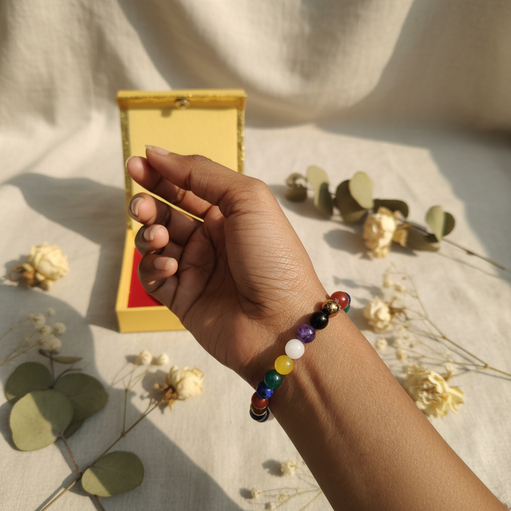 7 Chakra Bracelet Wrist with Box Square
