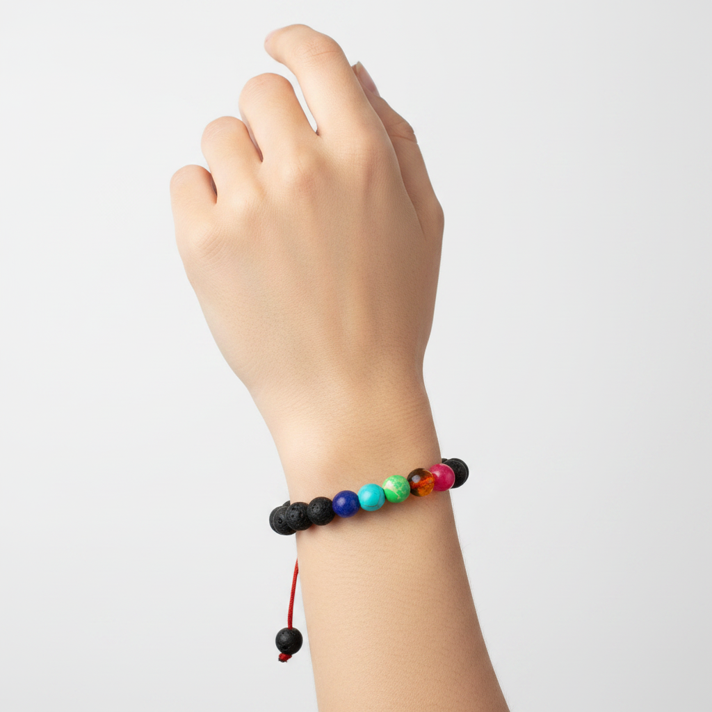 7 Chakra Lava Bracelet - On Wrist