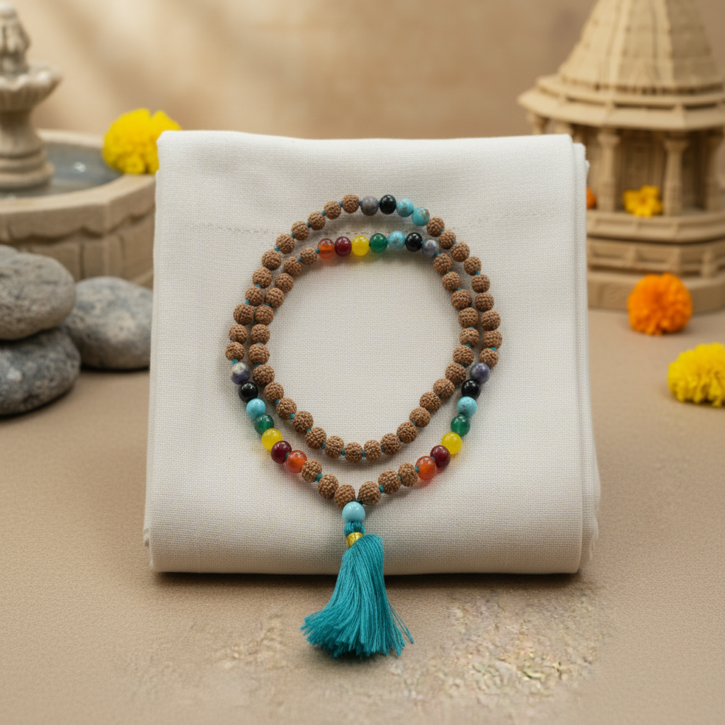 7 Chakra Rudraksha Mala - Top View Premium