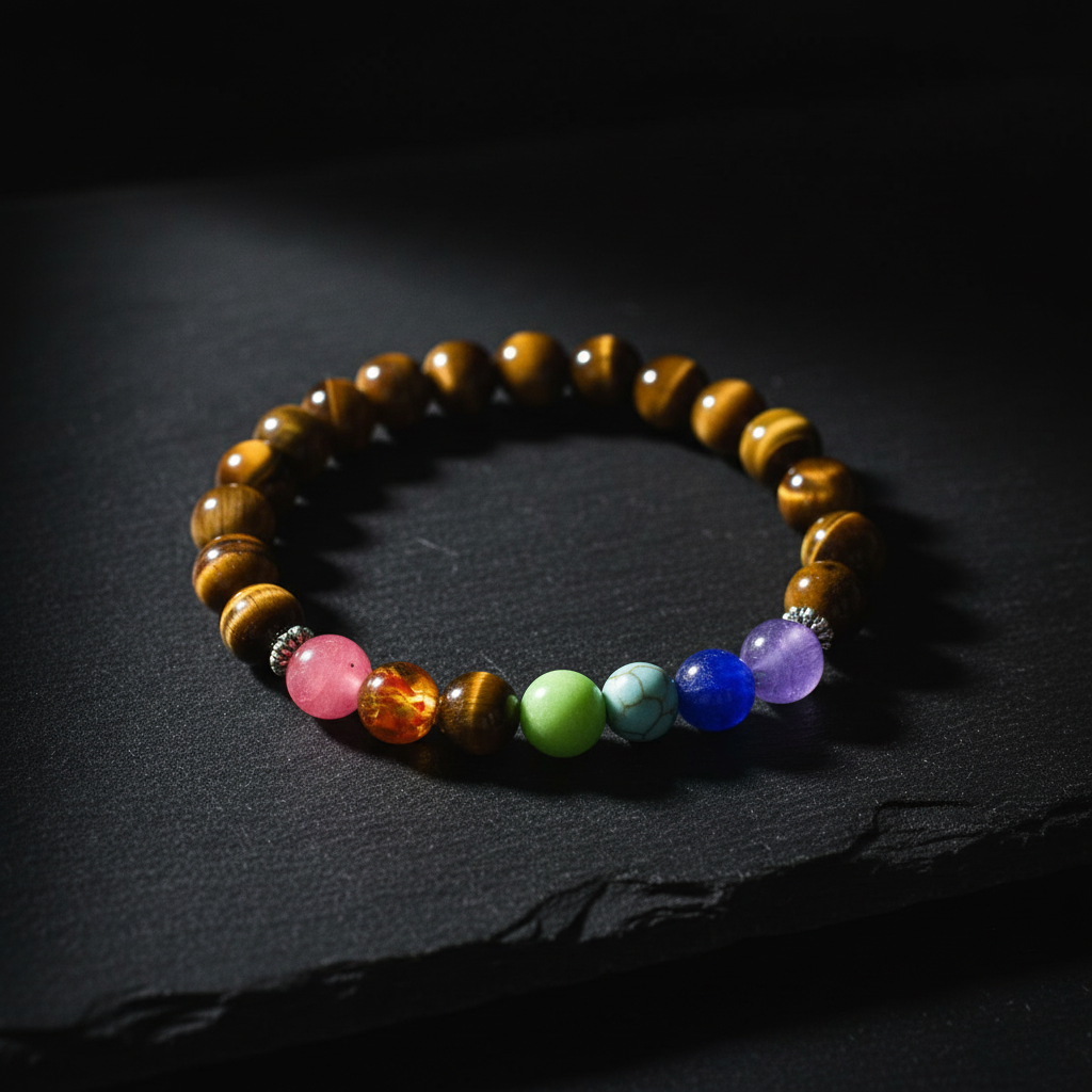 7 Chakra Tiger Eye Bracelet – Dark