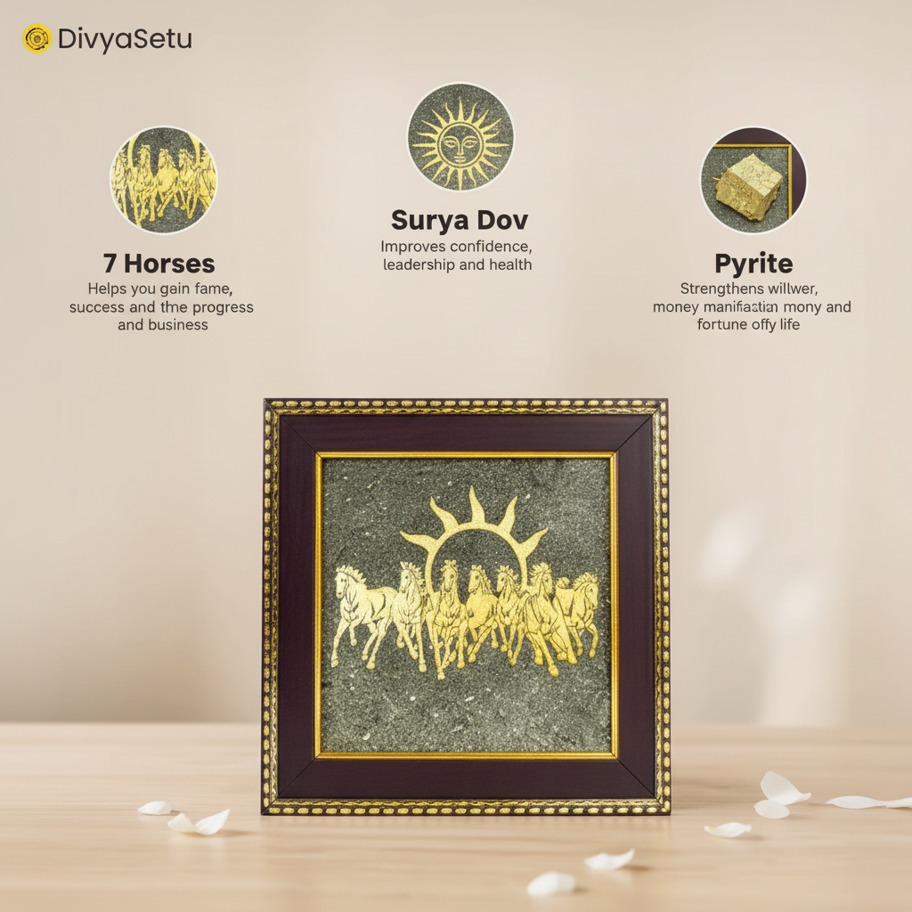 7 Horses on Raw Pyrite Frame Elements Infographic