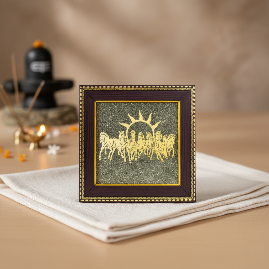7 Horses on Raw Pyrite Frame Product Photo